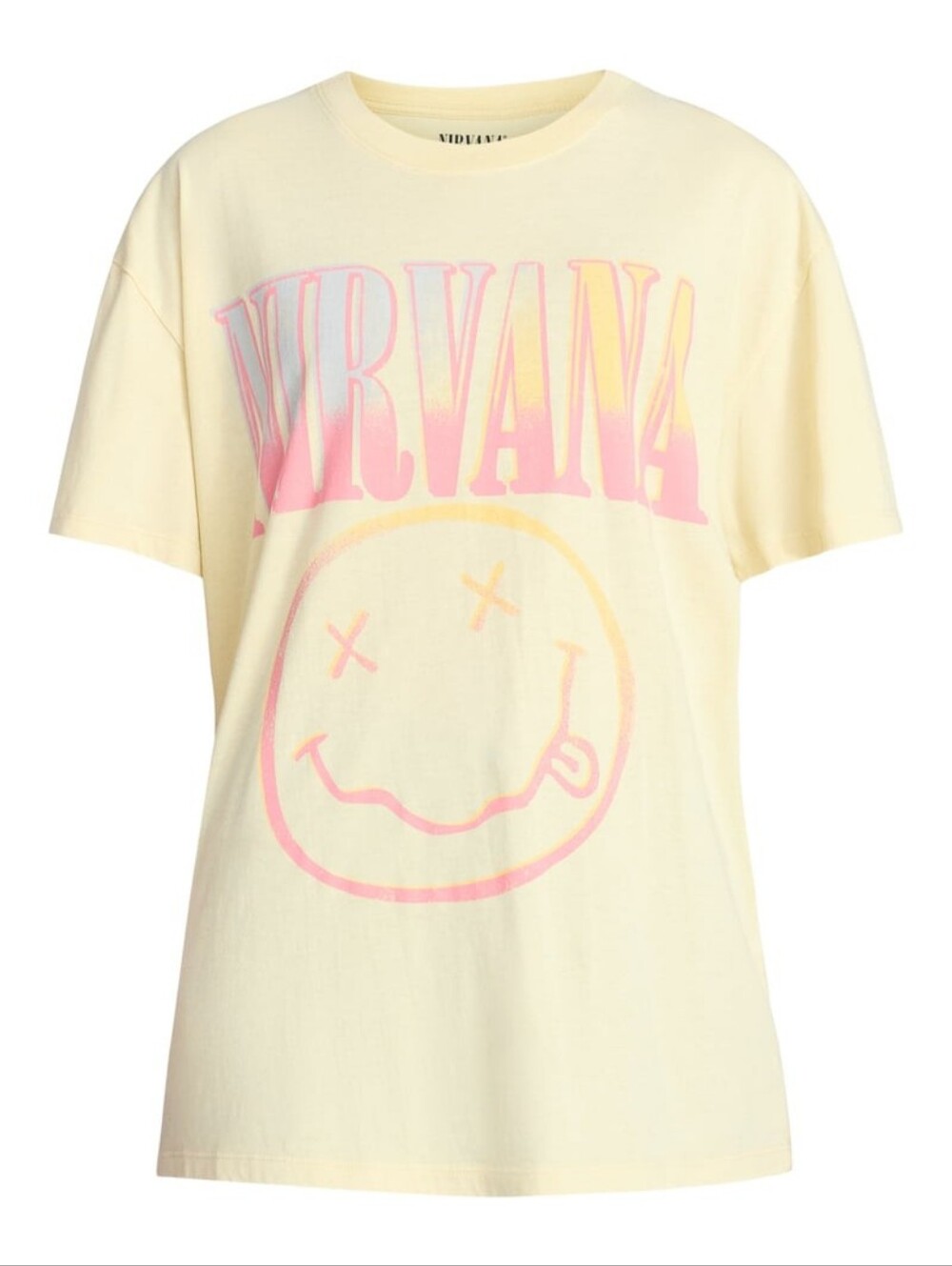 NIRVANA Light Yellow Tee with Pink & Yellow Fade Logo - Picture 1 of 6